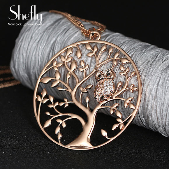 Owl Pendant Necklace Jewelry Accessory Women Fashion 2017 Silver Rose Gold Color Chain Crystal Long Necklaces & Pendants