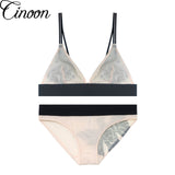CINOON Women sexy underwear bra embroidery lingerie set thin lace bra transparent ultra-thin temptation push up bra set