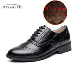 Women flats oxford shoes big size flat genuine leath vintage shoes round toe handmade black 2017 oxfords shoes for women