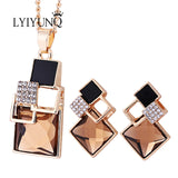 2017 Fashion Brand Square Geometry Jewelry Sets Pandent Necklace Stud Earrings Crystal Magic Space Jewelry Set For Women