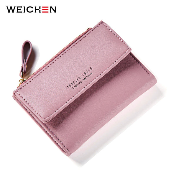 WEICHEN Hasp & Zipper Short Standard Wallet, Hot Fashion PU Leather Solid Coin Card Purse Wallets For Women Lady Clutch Carteras