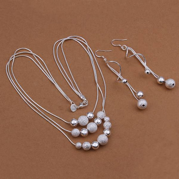 Wholesale  silver plated Jewelry Set,silver Fashion Jewelry,Sand Light Bead Necklace+Earring Two Piece Set SMTS423