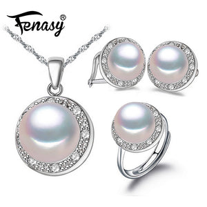 FENASY selling natural pearl jewelry set for women fashion 925 sterling silver pendant & earrings , pearl jewelry , 2017 new